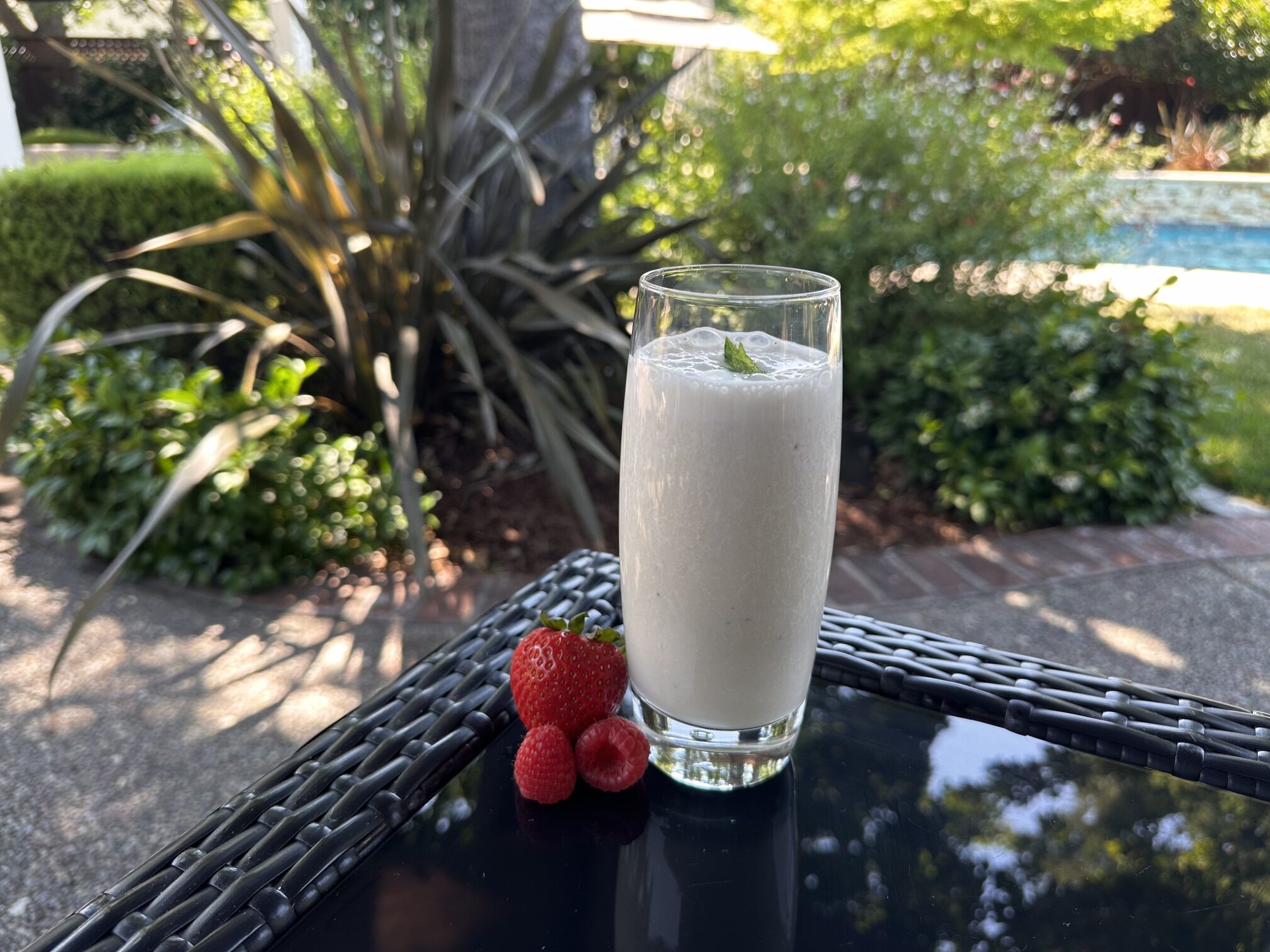 Easy homemade healthy banana milkshake as a side dish for lunch