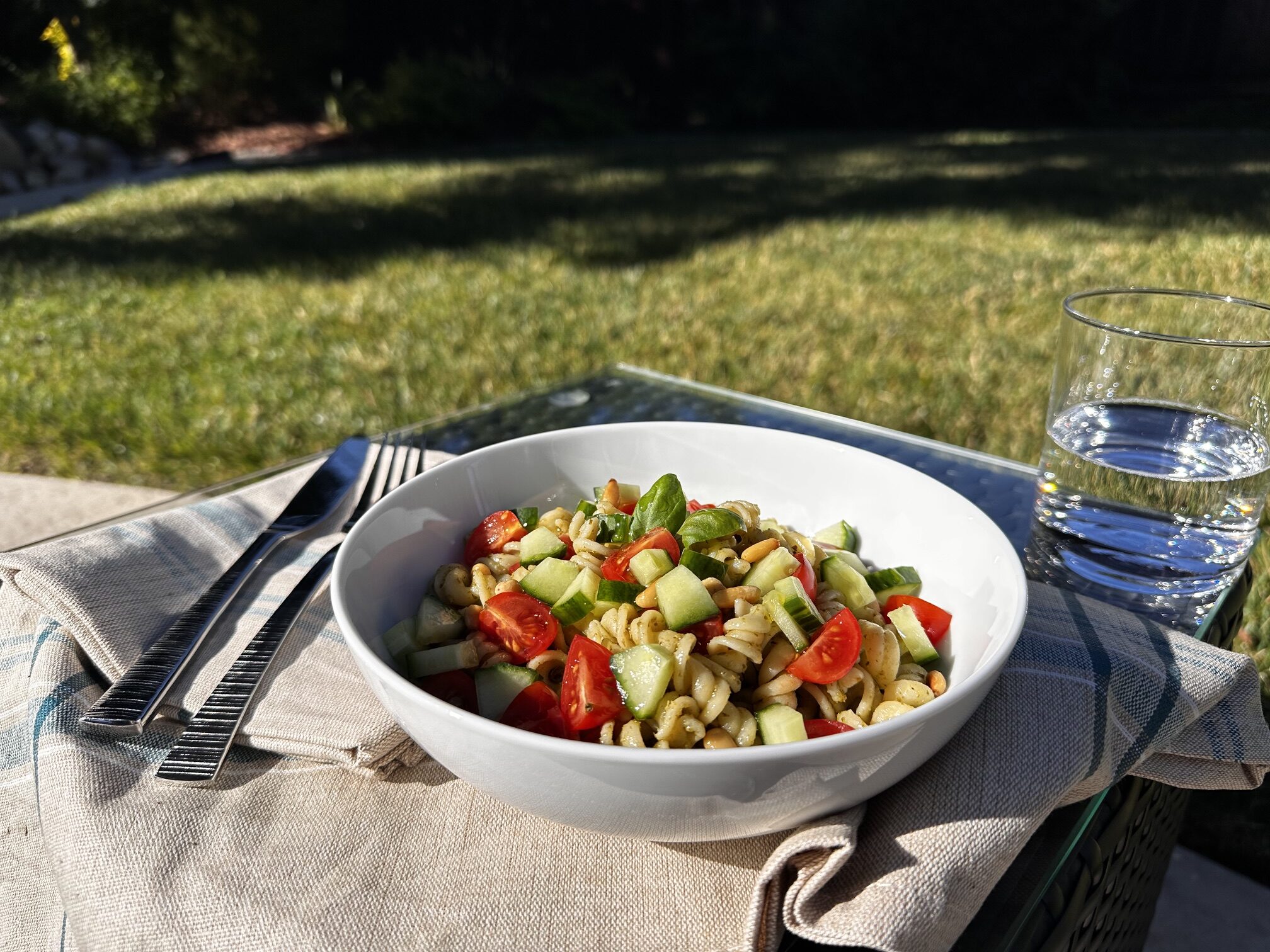 Lovely easy homemade pasta salad for a hot summer day